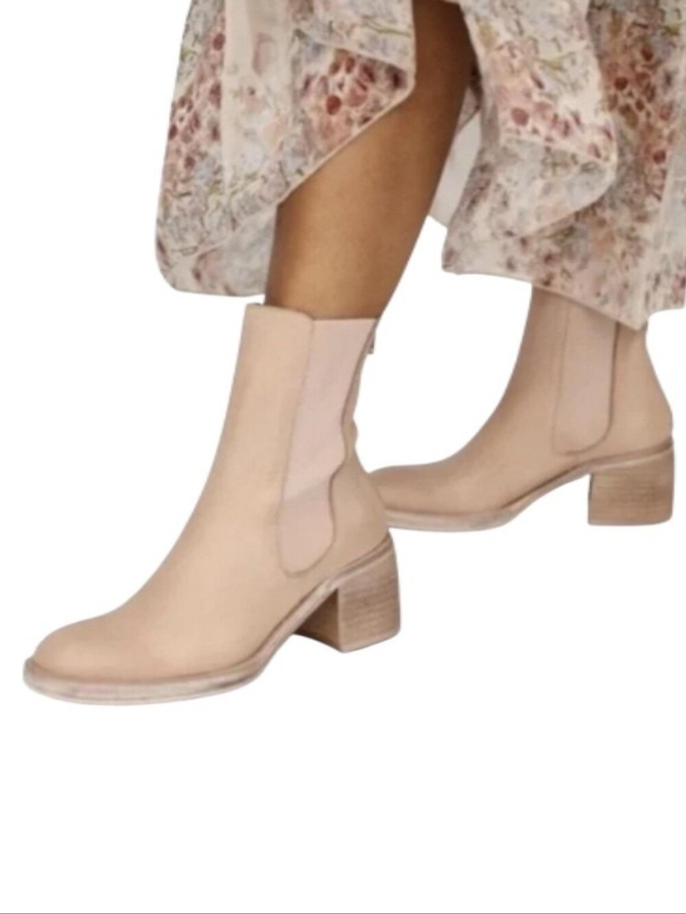 Free People Essential Chelsea Leather Heeled Boots In Sandy Beige-NWOT